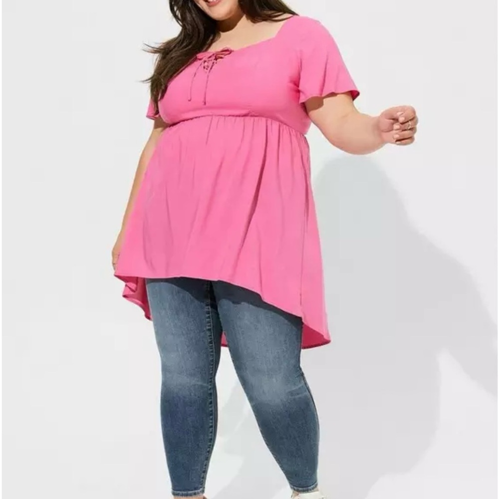 Torrid Babydoll Challis Lace Up Hi Low Top